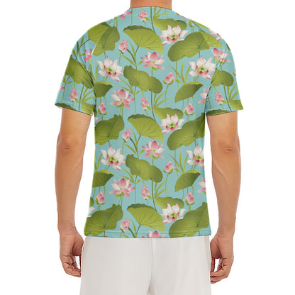 Pink Lotus Pattern Print Men's Short Sleeve Rash Guard