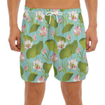 Pink Lotus Pattern Print Men's Split Running Shorts