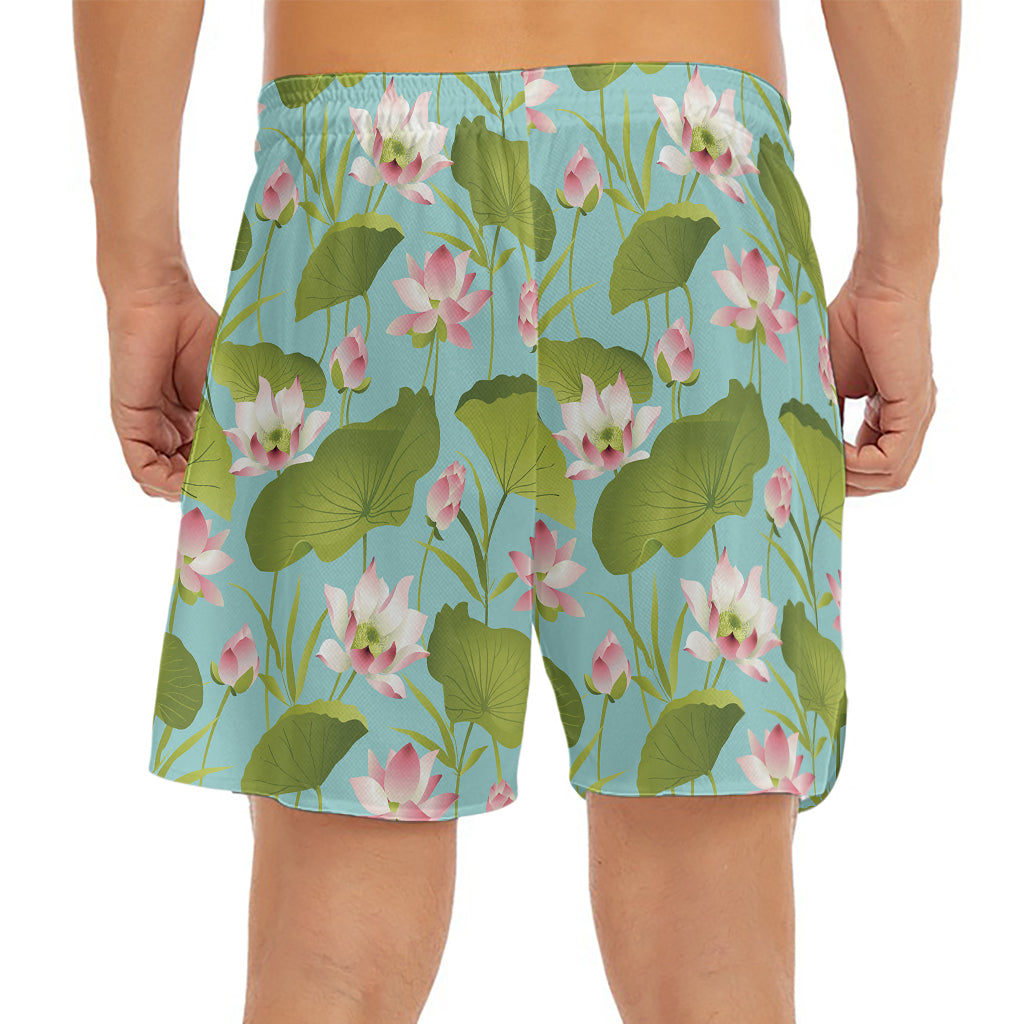 Pink Lotus Pattern Print Men's Split Running Shorts