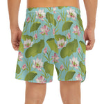 Pink Lotus Pattern Print Men's Split Running Shorts