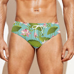 Pink Lotus Pattern Print Men's Swim Briefs