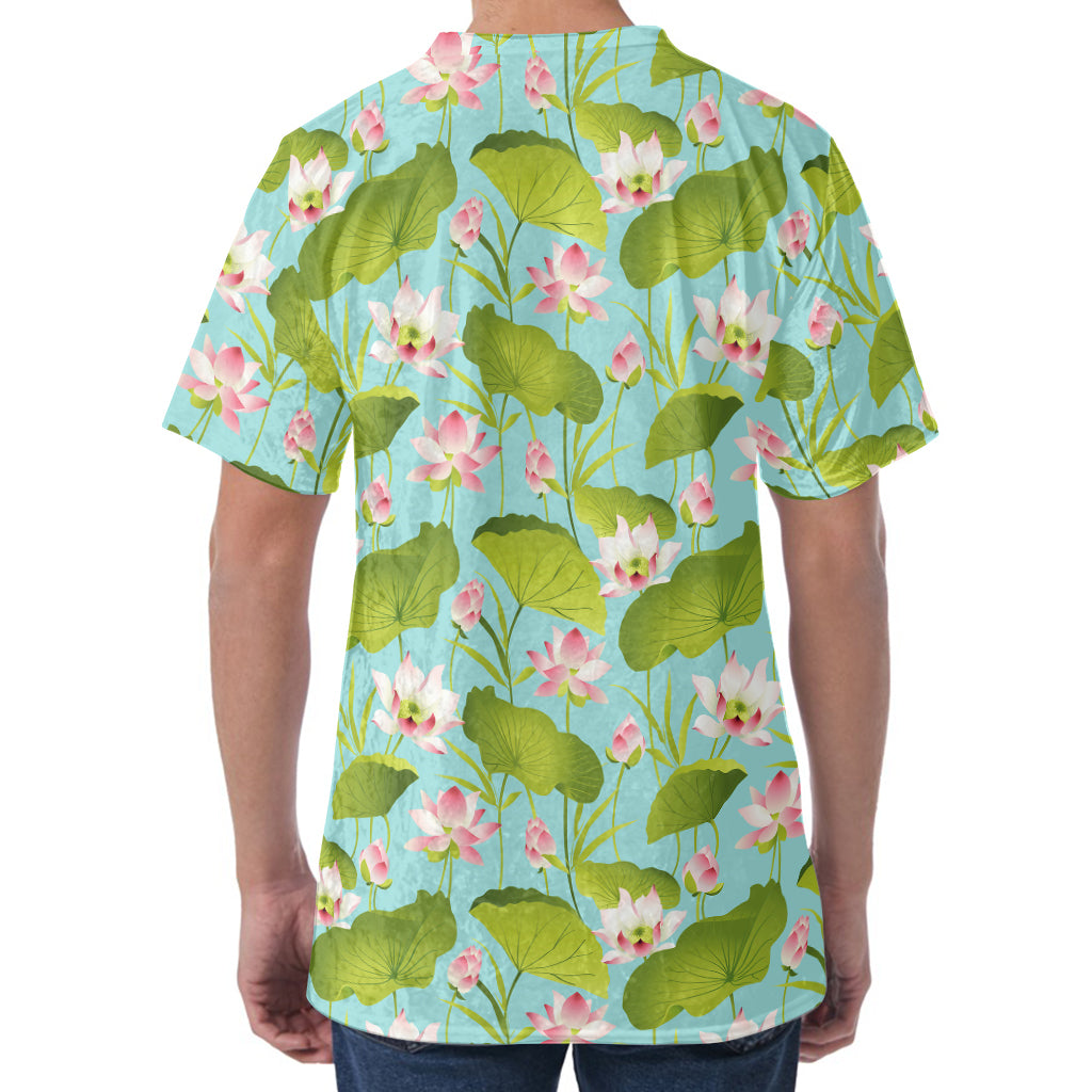 Pink Lotus Pattern Print Men's Velvet T-Shirt