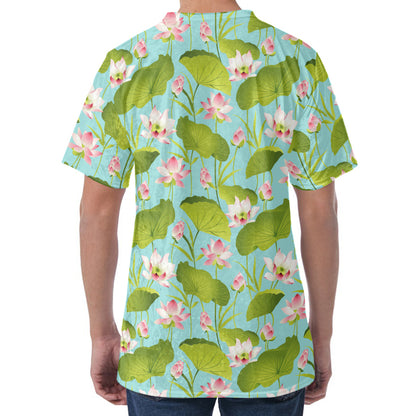Pink Lotus Pattern Print Men's Velvet T-Shirt