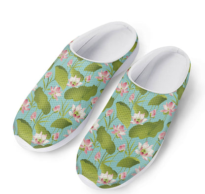 Pink Lotus Pattern Print Mesh Casual Shoes