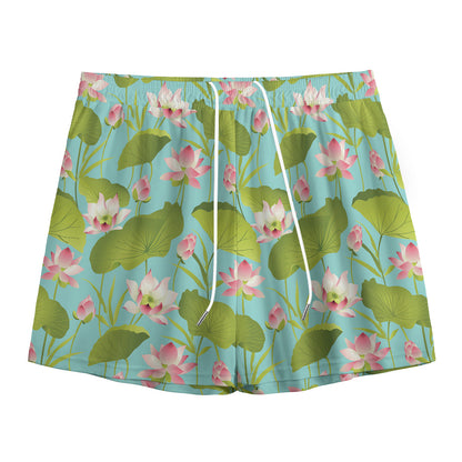 Pink Lotus Pattern Print Mesh Shorts