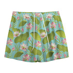 Pink Lotus Pattern Print Mesh Shorts