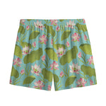Pink Lotus Pattern Print Mesh Shorts