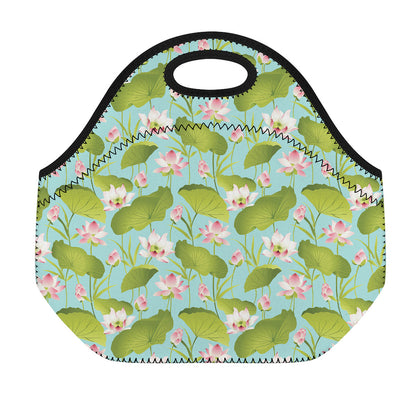 Pink Lotus Pattern Print Neoprene Lunch Bag