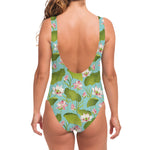 Pink Lotus Pattern Print One Piece Swimsuit