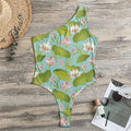 Pink Lotus Pattern Print One Shoulder Bodysuit