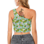Pink Lotus Pattern Print One Shoulder Crop Top