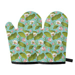 Pink Lotus Pattern Print Oven Mitts