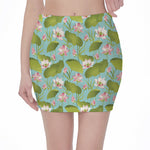 Pink Lotus Pattern Print Pencil Mini Skirt