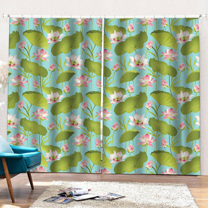 Pink Lotus Pattern Print Pencil Pleat Curtains