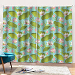 Pink Lotus Pattern Print Pencil Pleat Curtains