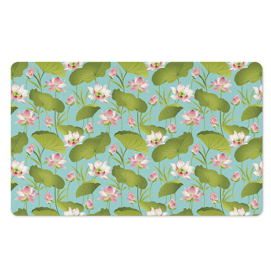 Pink Lotus Pattern Print Polyester Doormat