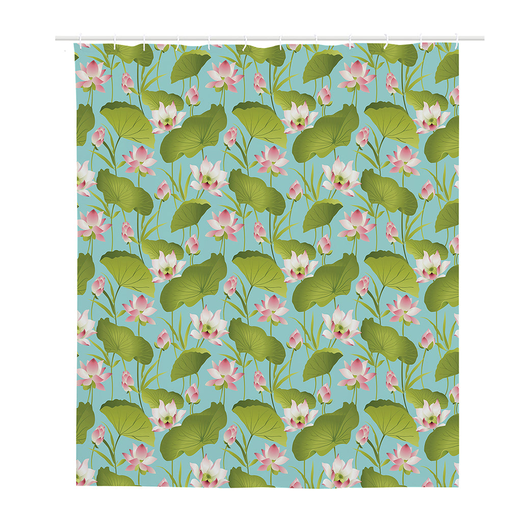 Pink Lotus Pattern Print Polyester Shower Curtain