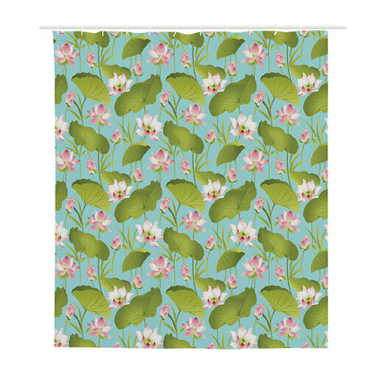Pink Lotus Pattern Print Polyester Shower Curtain