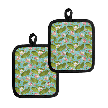 Pink Lotus Pattern Print Pot Holders