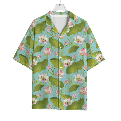 Pink Lotus Pattern Print Rayon Hawaiian Shirt