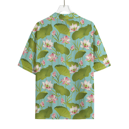 Pink Lotus Pattern Print Rayon Hawaiian Shirt