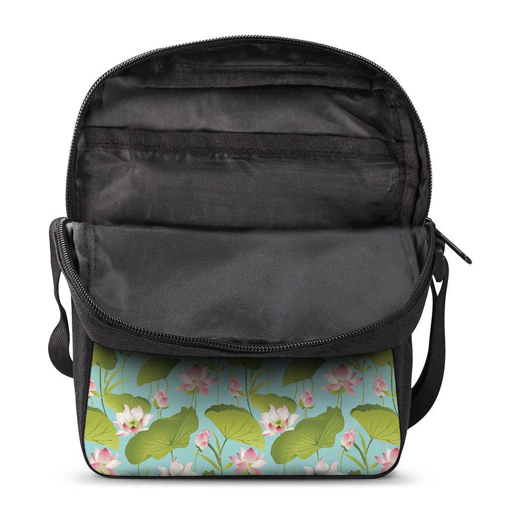 Pink Lotus Pattern Print Rectangular Crossbody Bag
