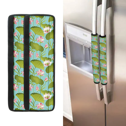 Pink Lotus Pattern Print Refrigerator Handle Covers