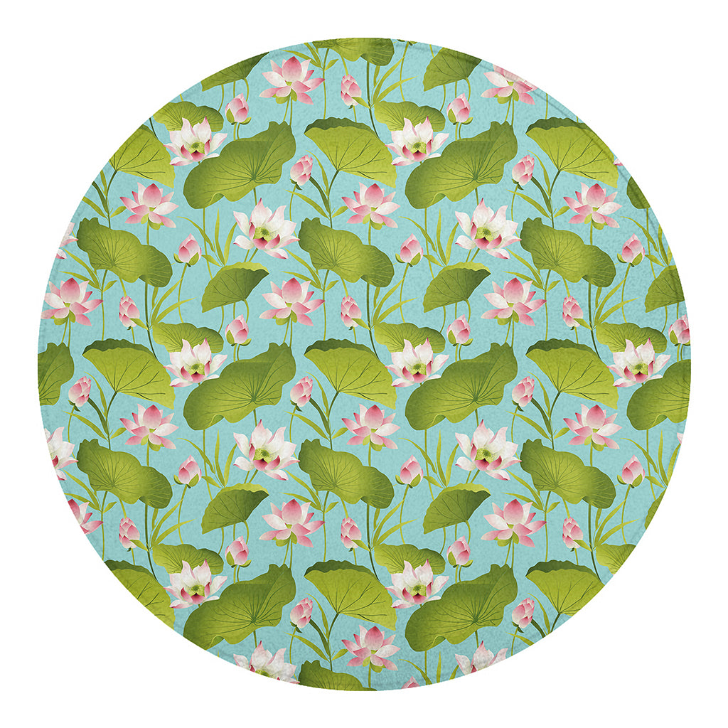 Pink Lotus Pattern Print Round Blanket