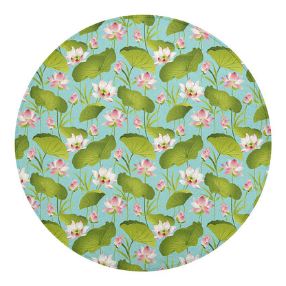 Pink Lotus Pattern Print Round Blanket