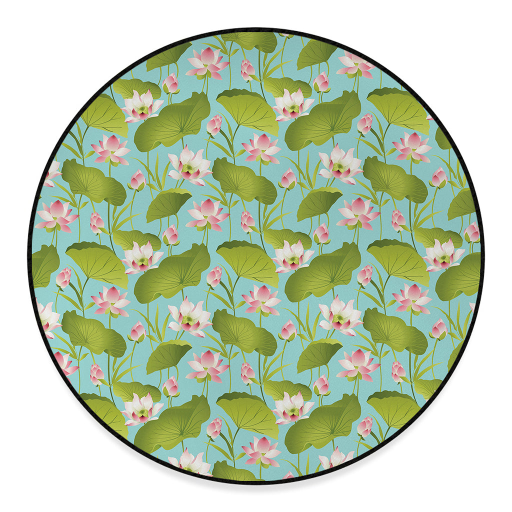 Pink Lotus Pattern Print Round Floor Mat