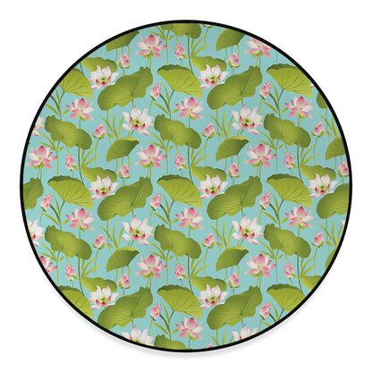 Pink Lotus Pattern Print Round Floor Mat