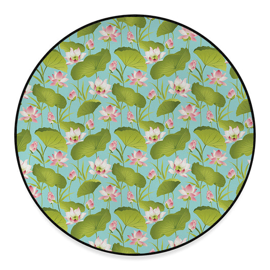 Pink Lotus Pattern Print Round Floor Mat