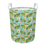 Pink Lotus Pattern Print Round Laundry Basket