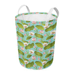 Pink Lotus Pattern Print Round Laundry Basket