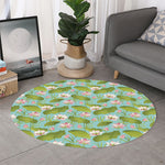 Pink Lotus Pattern Print Round Rug