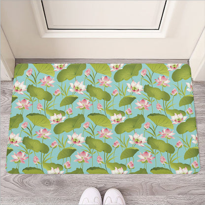 Pink Lotus Pattern Print Rubber Doormat