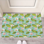 Pink Lotus Pattern Print Rubber Doormat