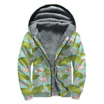 Pink Lotus Pattern Print Sherpa Lined Zip Up Hoodie
