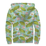 Pink Lotus Pattern Print Sherpa Lined Zip Up Hoodie