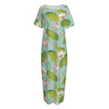 Pink Lotus Pattern Print Short Sleeve Long Nightdress