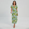 Pink Lotus Pattern Print Short Sleeve Maxi Dress