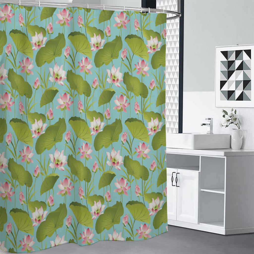 Pink Lotus Pattern Print Shower Curtain