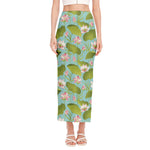 Pink Lotus Pattern Print Side Slit Maxi Skirt