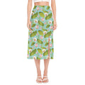 Pink Lotus Pattern Print Side Slit Midi Skirt