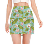 Pink Lotus Pattern Print Side Slit Mini Skirt