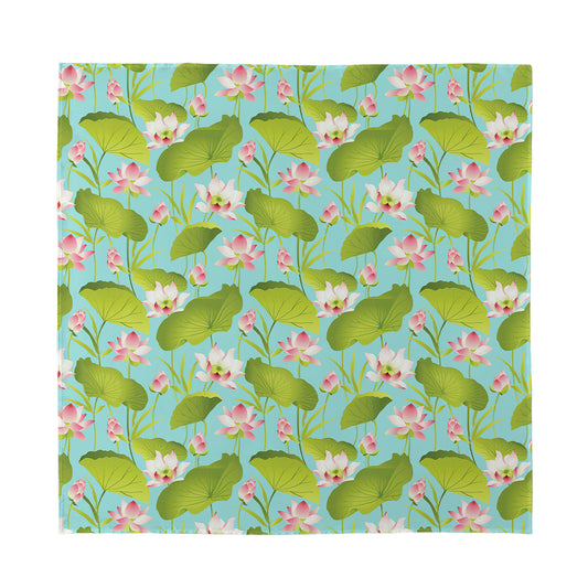 Pink Lotus Pattern Print Silk Bandana
