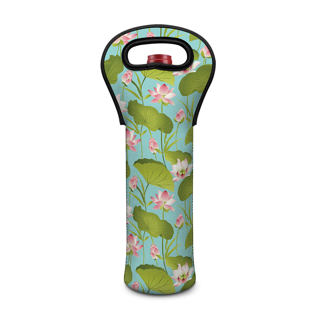 Pink Lotus Pattern Print Single Neoprene Wine Tote