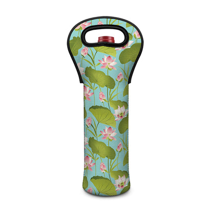 Pink Lotus Pattern Print Single Neoprene Wine Tote