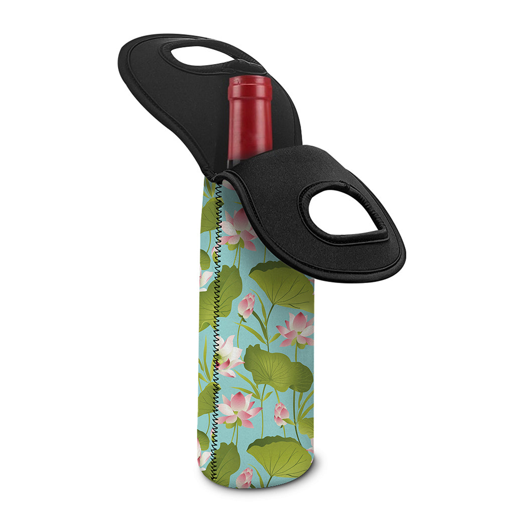 Pink Lotus Pattern Print Single Neoprene Wine Tote