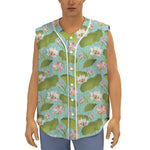 Pink Lotus Pattern Print Sleeveless Baseball Jersey